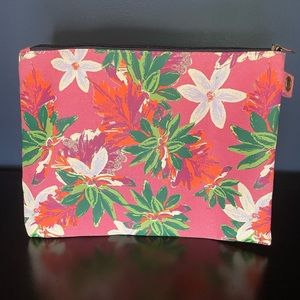 Maui Flower Print Water Resistant Canvas Makeup Bag with Zipper Closure
